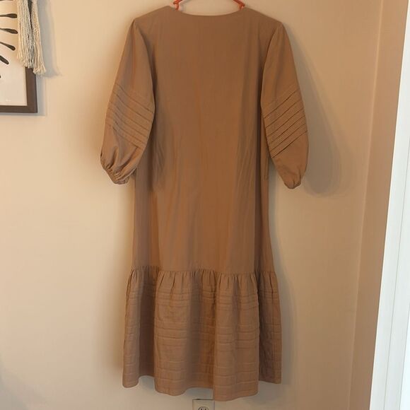 Intermix Womens puff short sleeve ruffle tan tiered prairie v-neck dress size 4 - Picture 8 of 11